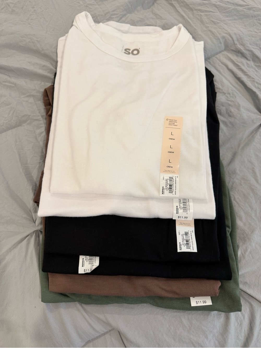Juniors SO Crew Neck 6 Tees - White, Black, Brown, Green- All NWT